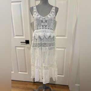 SEE THE SHADES White V Neck Crochet Lace Dress SIZE SMALL‎